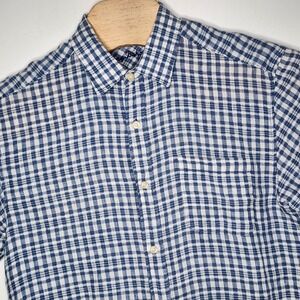 Tommy Bahama Shirt Men Size S/P Blue Plaid Linen Hawaiian Button Up Short Sleeve